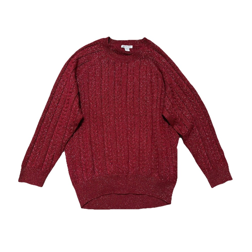 Athleta Sweater Women's Size Large L Crossroads Crew Cable Knit Decadent Red